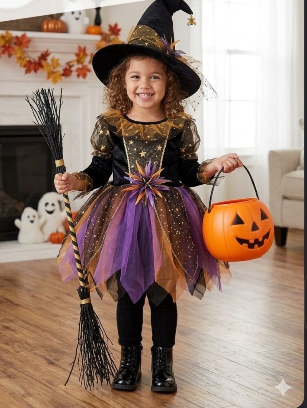 Hallow's Eve Kids Witch Costume Set with Hat - Size 4T
